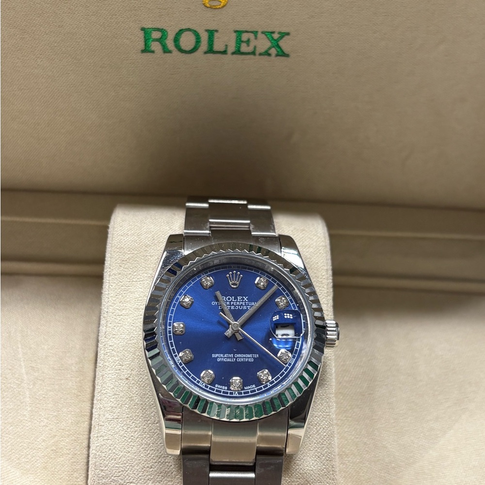 Designer Inspired Silver & Blue Watch w Blue Dial and Silver Bracelet-NEW